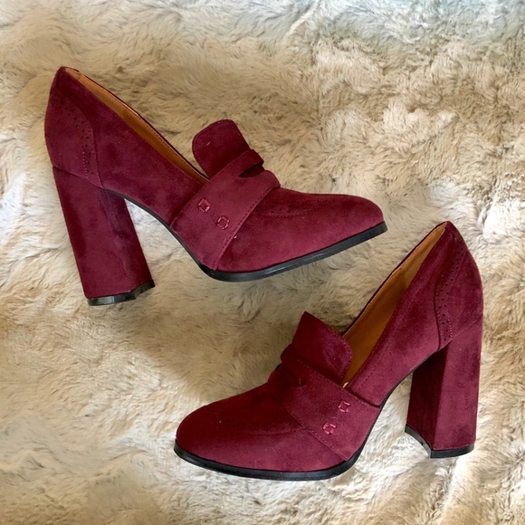 Vintage style ModCloth NYLA Oxford preppy block heels burgundy - Picture 7 of 15